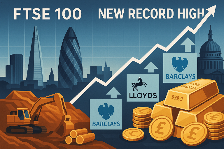 FTSE 100 hits new record high as banks and miners lead gains